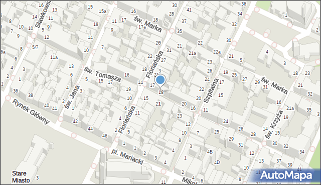 Kraków, św. Tomasza, 18, mapa Krakowa