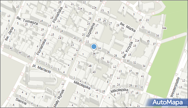Kraków, św. Tomasza, 25, mapa Krakowa