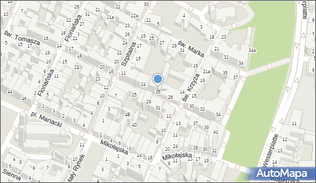 Kraków, św. Tomasza, 26, mapa Krakowa