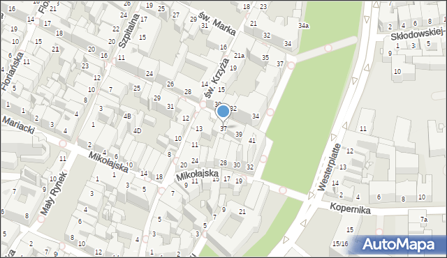 Kraków, św. Tomasza, 37, mapa Krakowa