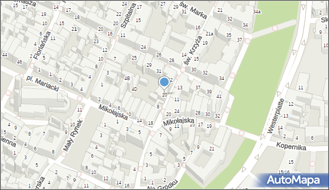 Kraków, św. Krzyża, 10, mapa Krakowa