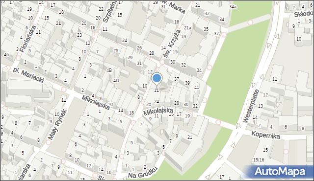 Kraków, św. Krzyża, 11, mapa Krakowa