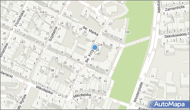 Kraków, św. Krzyża, 17, mapa Krakowa