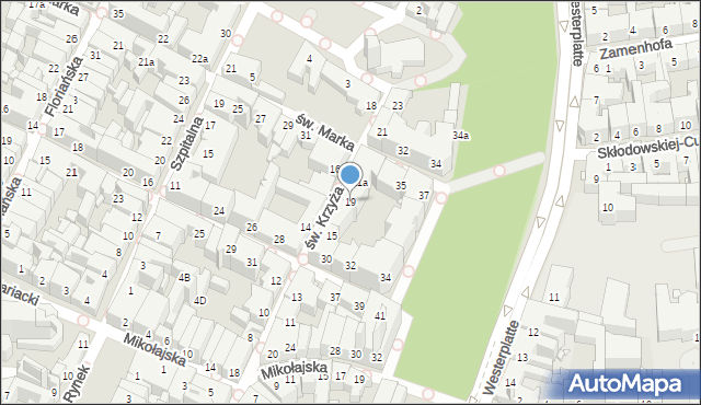 Kraków, św. Krzyża, 19, mapa Krakowa