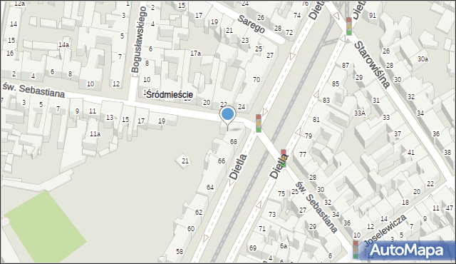 Kraków, św. Sebastiana, 23, mapa Krakowa