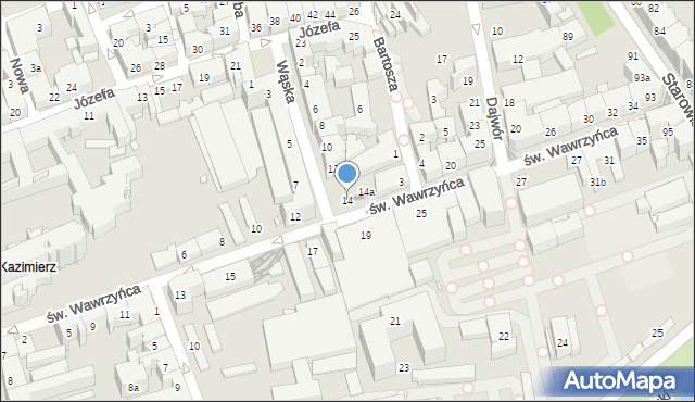 Kraków, św. Wawrzyńca, 14, mapa Krakowa