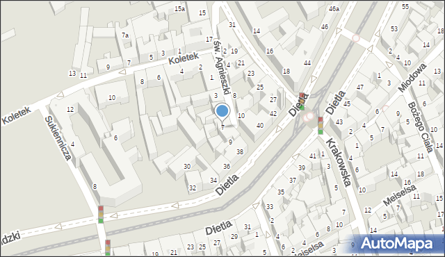 Kraków, św. Agnieszki, 7, mapa Krakowa