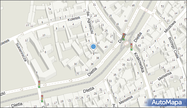 Kraków, św. Agnieszki, 9, mapa Krakowa