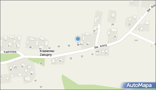 Krasieniec Zakupny, św. Anny, 36, mapa Krasieniec Zakupny