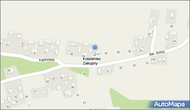 Krasieniec Zakupny, św. Anny, 42, mapa Krasieniec Zakupny