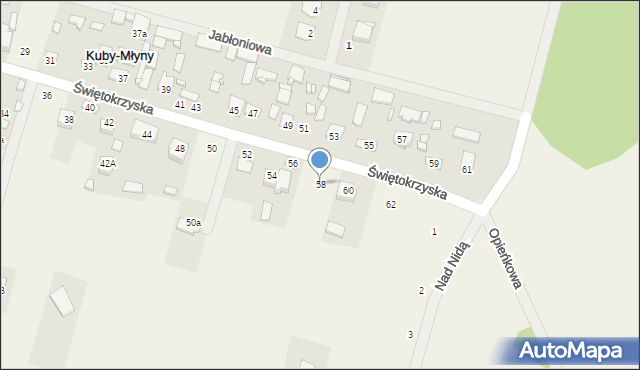 Kuby-Młyny, Świętokrzyska, 58, mapa Kuby-Młyny