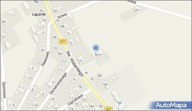 Łącznik, św. Walentego, 75, mapa Łącznik