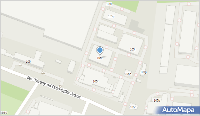 Łódź, św. Teresy od Dzieciątka Jezus, 105t, mapa Łodzi