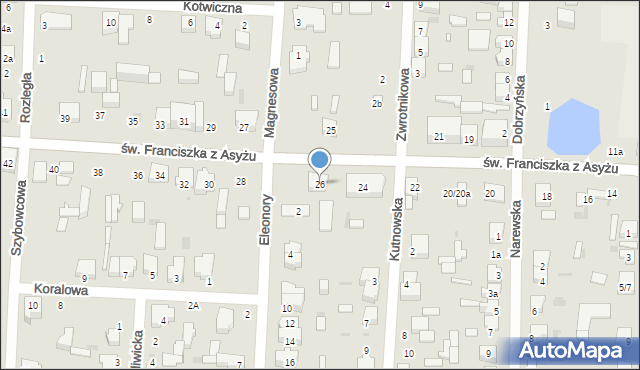 Łódź, św. Franciszka z Asyżu, 26, mapa Łodzi