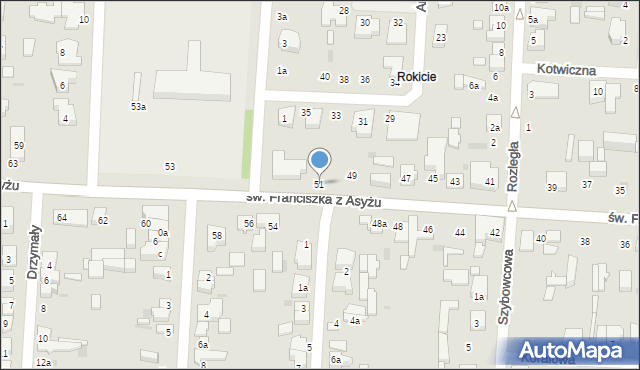 Łódź, św. Franciszka z Asyżu, 51, mapa Łodzi