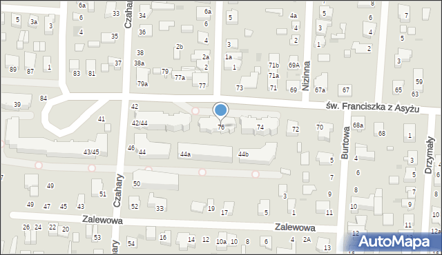 Łódź, św. Franciszka z Asyżu, 76, mapa Łodzi