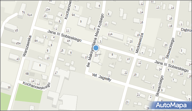 Mała Wieś, św. Maksymiliana Marii Kolbego, 13, mapa Mała Wieś