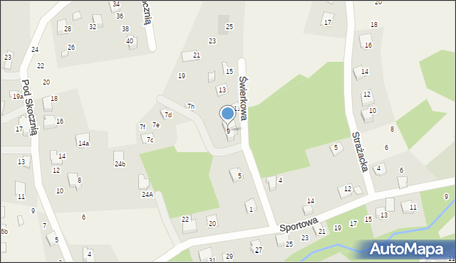 Meszna, Świerkowa, 9, mapa Meszna