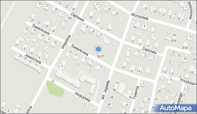 Mielec, Świerkowa, 10, mapa Mielca