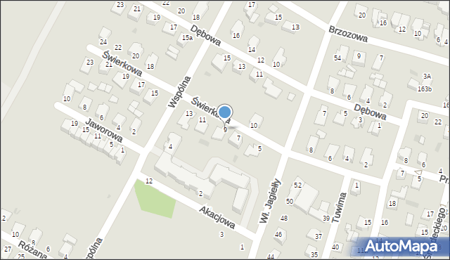 Mielec, Świerkowa, 9, mapa Mielca