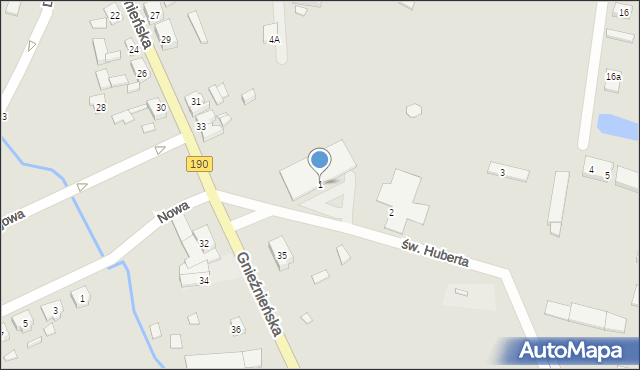 Mieścisko, św. Huberta, 1, mapa Mieścisko