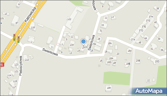 Mikołów, Świerkowa, 17, mapa Mikołów