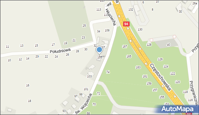 Modlnica, św. Wojciecha, 105, mapa Modlnica