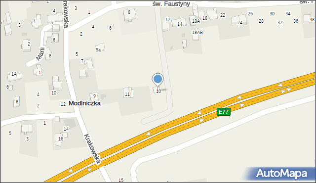 Modlniczka, św. Faustyny, 10, mapa Modlniczka