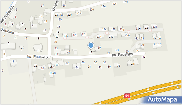 Modlniczka, św. Faustyny, 17, mapa Modlniczka