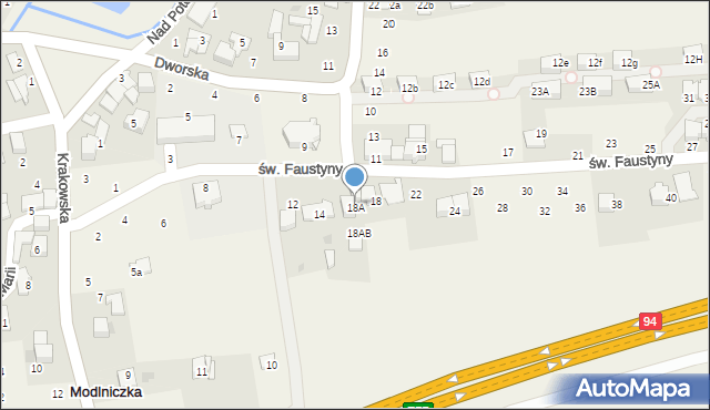 Modlniczka, św. Faustyny, 18a/2, mapa Modlniczka