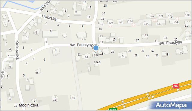 Modlniczka, św. Faustyny, 18A, mapa Modlniczka