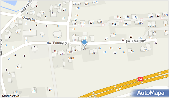 Modlniczka, św. Faustyny, 22, mapa Modlniczka