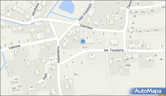 Modlniczka, św. Faustyny, 3, mapa Modlniczka