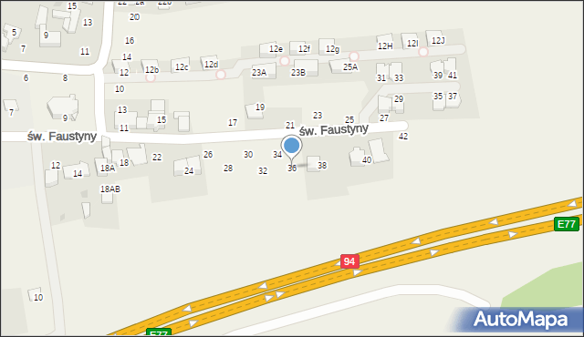 Modlniczka, św. Faustyny, 36, mapa Modlniczka