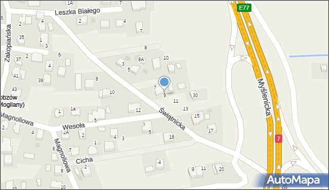 Mogilany, Świątnicka, 9, mapa Mogilany