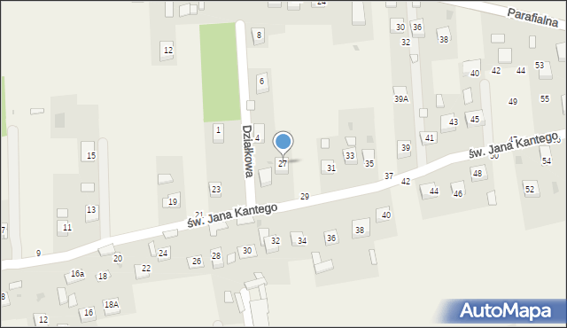 Mokrzyska, św. Jana Kantego, 27, mapa Mokrzyska