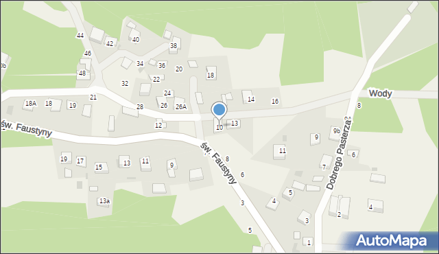 Mokrzyska, św. s. Faustyny, 10, mapa Mokrzyska