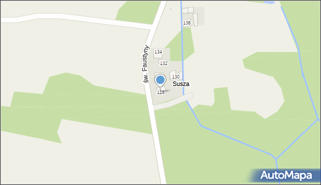 Mokrzyska, św. s. Faustyny, 128, mapa Mokrzyska