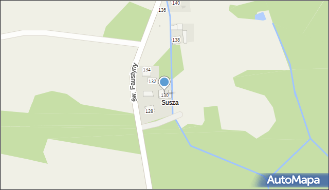 Mokrzyska, św. s. Faustyny, 130, mapa Mokrzyska