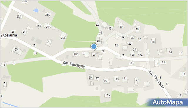 Mokrzyska, św. s. Faustyny, 16, mapa Mokrzyska