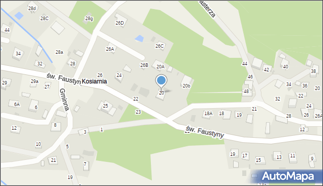 Mokrzyska, św. s. Faustyny, 20, mapa Mokrzyska