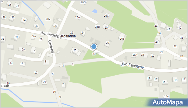 Mokrzyska, św. s. Faustyny, 23, mapa Mokrzyska