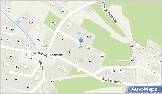 Mokrzyska, św. s. Faustyny, 26B, mapa Mokrzyska