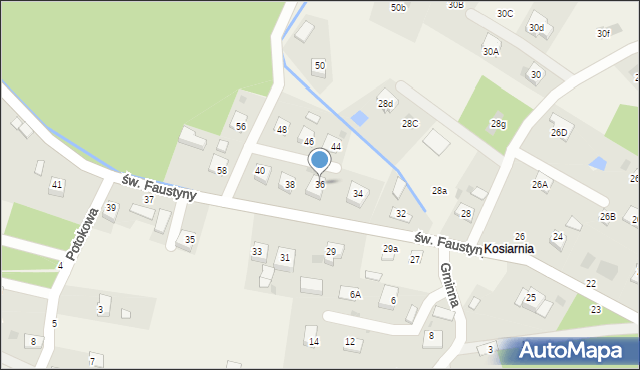 Mokrzyska, św. s. Faustyny, 36, mapa Mokrzyska