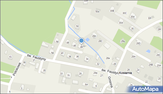 Mokrzyska, św. s. Faustyny, 44, mapa Mokrzyska