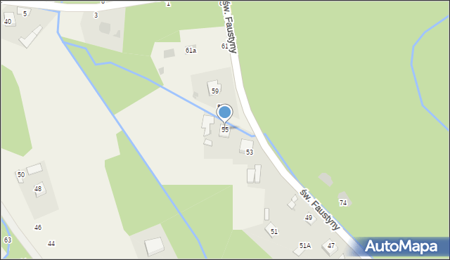 Mokrzyska, św. s. Faustyny, 55, mapa Mokrzyska