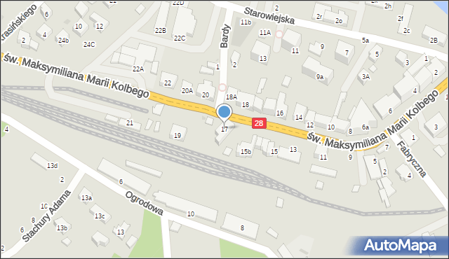 Mszana Dolna, św. Maksymiliana Marii Kolbego, 17, mapa Mszana Dolna