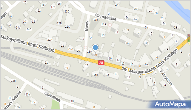Mszana Dolna, św. Maksymiliana Marii Kolbego, 18, mapa Mszana Dolna