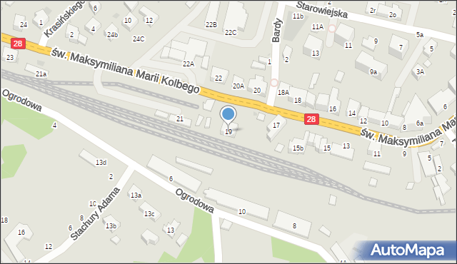 Mszana Dolna, św. Maksymiliana Marii Kolbego, 19, mapa Mszana Dolna