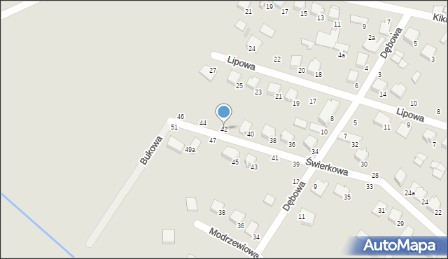 Myszyniec, Świerkowa, 42, mapa Myszyniec